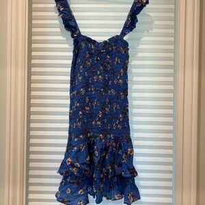 Blue Floral Ruffle Dress